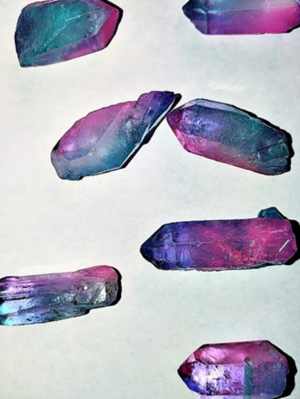 Seven Titanium Aura Quartz Crystal Points In Pink, Purple & Blue-Jewelry Making